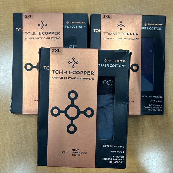 3 Pack Tommy Copper Cotton Underwear Men’s Square Cut Trunk 2XL Navy & Graphite - Picture 3 of 4